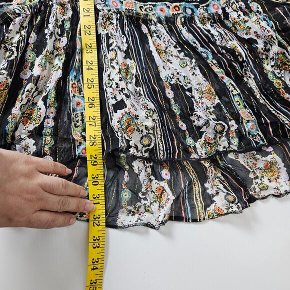 Free People Dress Women Small Black Floral Boho Swing Mini Long Sleeve cottage - Picture 8 of 11